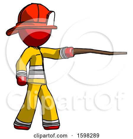 Red Firefighter Fireman Man Pointing with Hiking Stick by Leo Blanchette