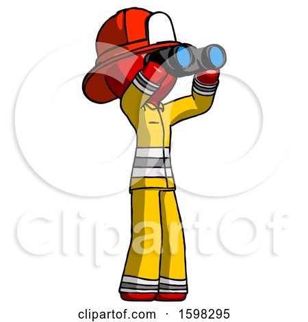 Red Firefighter Fireman Man Looking Through Binoculars to the Right by Leo Blanchette
