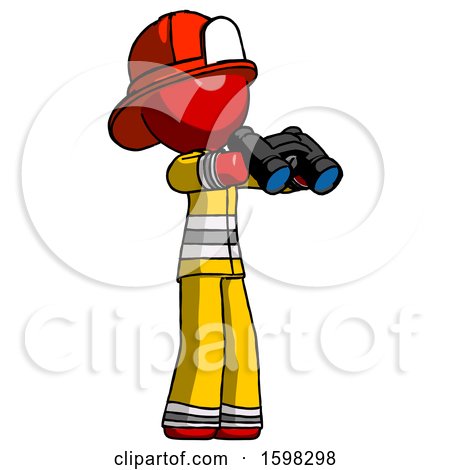 Red Firefighter Fireman Man Holding Binoculars Ready to Look Right by Leo Blanchette