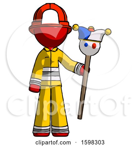Red Firefighter Fireman Man Holding Jester Staff by Leo Blanchette
