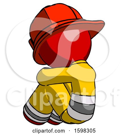 Red Firefighter Fireman Man Sitting with Head down Back View Facing Left by Leo Blanchette