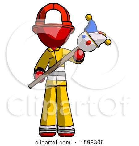 Red Firefighter Fireman Man Holding Jester Diagonally by Leo Blanchette