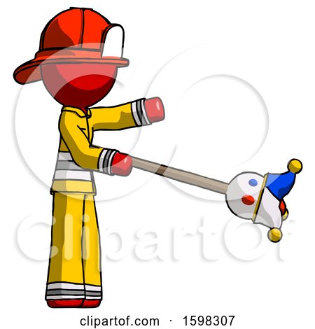 Red Firefighter Fireman Man Holding Jesterstaff - I Dub Thee Foolish Concept by Leo Blanchette