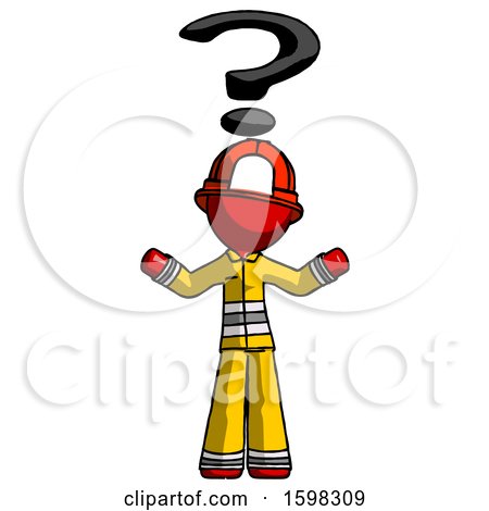 Red Firefighter Fireman Man with Question Mark Above Head, Confused by Leo Blanchette