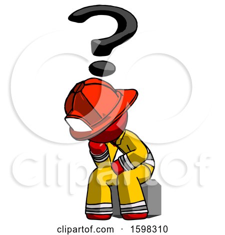 Red Firefighter Fireman Man Thinker Question Mark Concept by Leo Blanchette