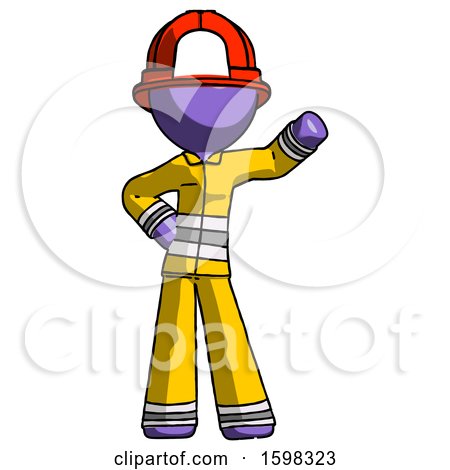 Purple Firefighter Fireman Man Waving Left Arm with Hand on Hip by Leo Blanchette