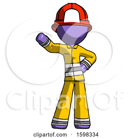 Purple Firefighter Fireman Man Waving Right Arm with Hand on Hip by Leo Blanchette