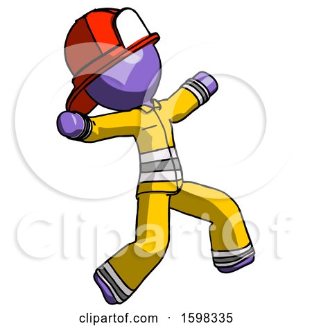 Purple Firefighter Fireman Man Running Away in Hysterical Panic Direction Right by Leo Blanchette