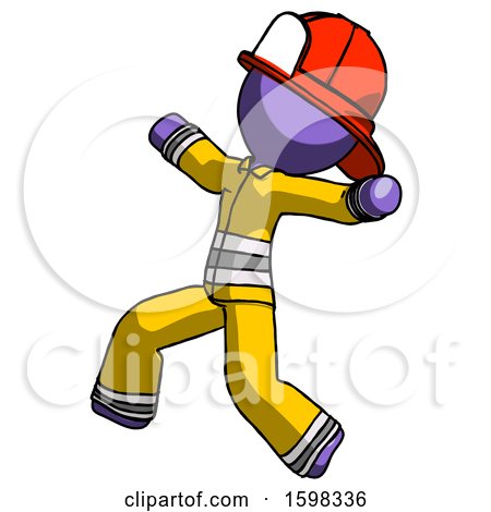 Purple Firefighter Fireman Man Running Away in Hysterical Panic Direction Left by Leo Blanchette
