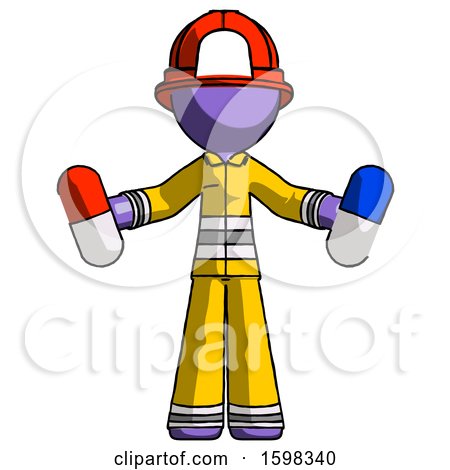 Purple Firefighter Fireman Man Holding a Red Pill and Blue Pill by Leo Blanchette