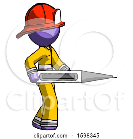 Purple Firefighter Fireman Man Walking with Large Thermometer by Leo Blanchette