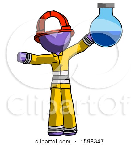 Purple Firefighter Fireman Man Holding Large Round Flask or Beaker by Leo Blanchette