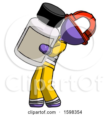 Purple Firefighter Fireman Man Holding Large White Medicine Bottle by Leo Blanchette