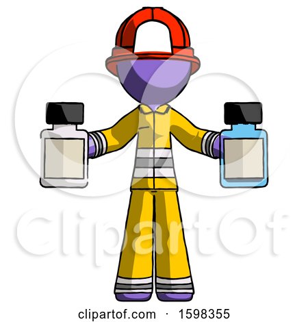 Purple Firefighter Fireman Man Holding Two Medicine Bottles by Leo Blanchette