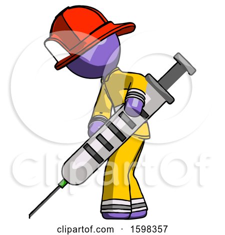 Purple Firefighter Fireman Man Using Syringe Giving Injection by Leo Blanchette