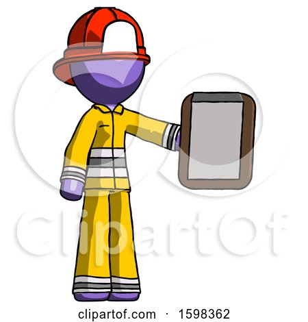 Purple Firefighter Fireman Man Showing Clipboard to Viewer by Leo Blanchette