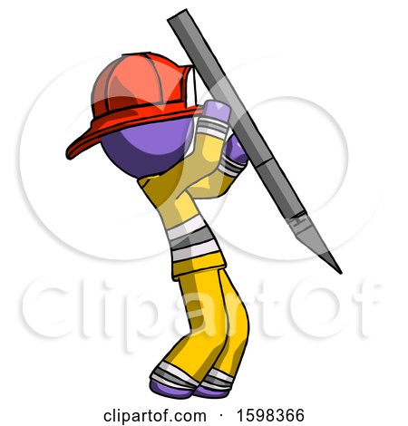 Purple Firefighter Fireman Man Stabbing or Cutting with Scalpel by Leo Blanchette
