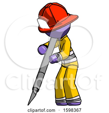 Purple Firefighter Fireman Man Cutting with Large Scalpel by Leo Blanchette