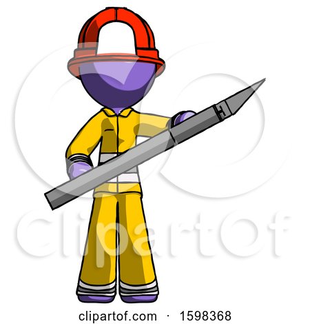 Purple Firefighter Fireman Man Holding Large Scalpel by Leo Blanchette