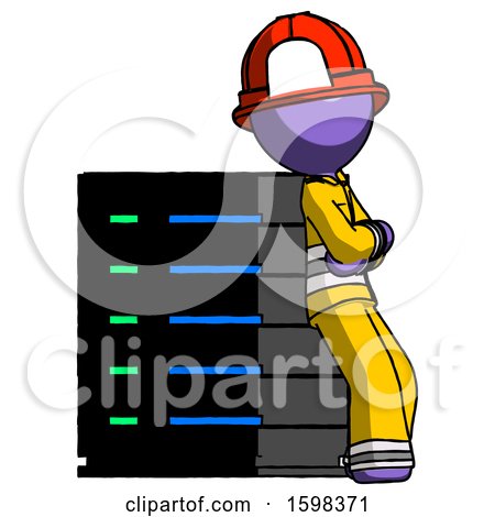 Purple Firefighter Fireman Man Resting Against Server Rack Viewed at Angle by Leo Blanchette