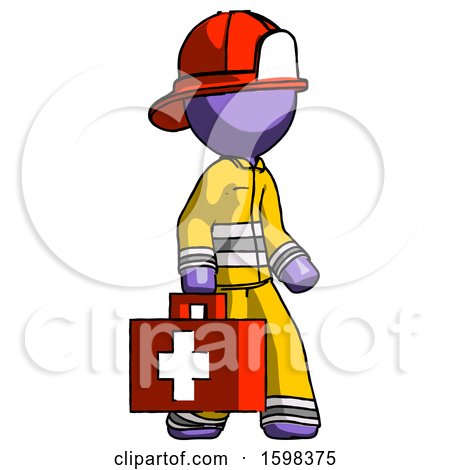 Purple Firefighter Fireman Man Walking with Medical Aid Briefcase to Right by Leo Blanchette