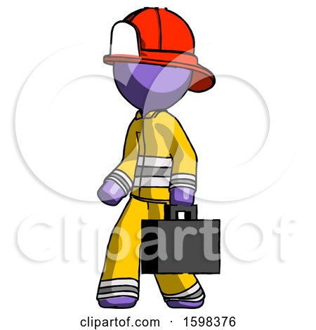 Purple Firefighter Fireman Man Walking with Briefcase to the Left by Leo Blanchette