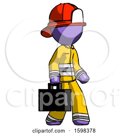 Purple Firefighter Fireman Man Walking with Briefcase to the Right by Leo Blanchette