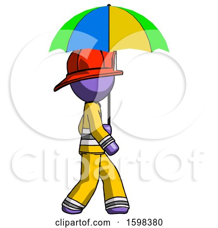 Purple Firefighter Fireman Man Walking with Colored Umbrella by Leo Blanchette