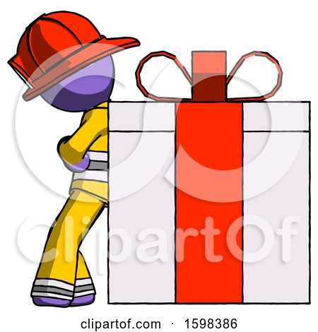 Purple Firefighter Fireman Man Gift Concept - Leaning Against Large Present by Leo Blanchette