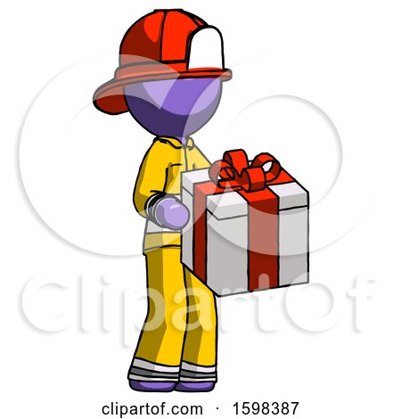 Purple Firefighter Fireman Man Giving a Present by Leo Blanchette