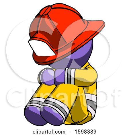 Purple Firefighter Fireman Man Sitting with Head down Facing Angle Left by Leo Blanchette
