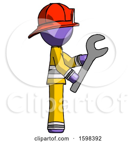 Purple Firefighter Fireman Man Using Wrench Adjusting Something to Right by Leo Blanchette