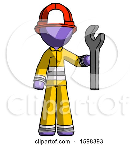 Purple Firefighter Fireman Man Holding Wrench Ready to Repair or Work by Leo Blanchette