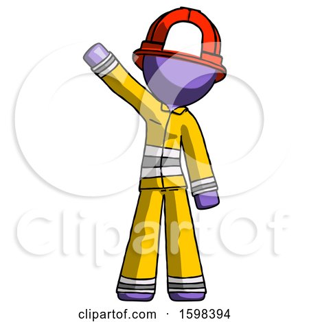 Purple Firefighter Fireman Man Waving Emphatically with Right Arm by Leo Blanchette