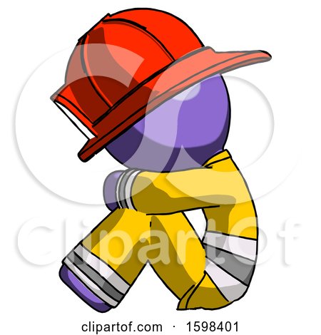 Purple Firefighter Fireman Man Sitting with Head down Facing Sideways Left by Leo Blanchette