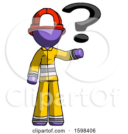 Purple Firefighter Fireman Man Holding Question Mark to Right by Leo Blanchette
