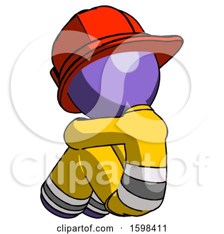 Purple Firefighter Fireman Man Sitting with Head down Back View Facing Left by Leo Blanchette
