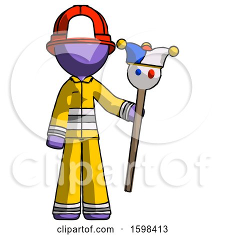 Purple Firefighter Fireman Man Holding Jester Staff by Leo Blanchette