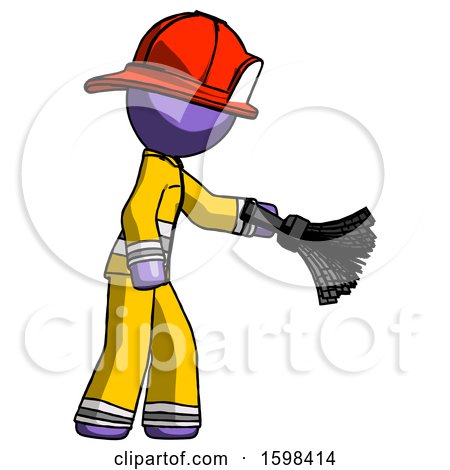 Purple Firefighter Fireman Man Dusting with Feather Duster Downwards by Leo Blanchette