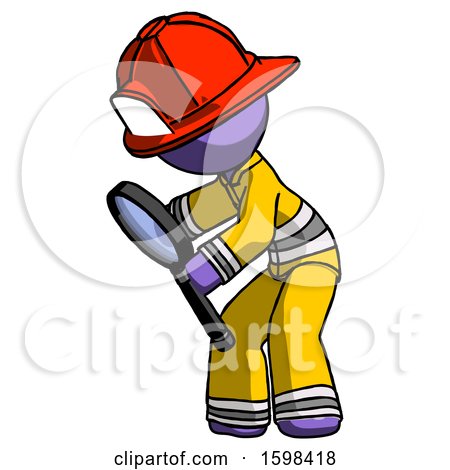 Purple Firefighter Fireman Man Inspecting with Large Magnifying Glass Left by Leo Blanchette