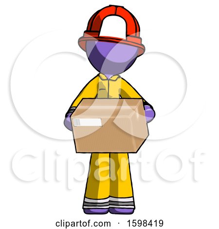 Purple Firefighter Fireman Man Holding Box Sent or Arriving in Mail by Leo Blanchette