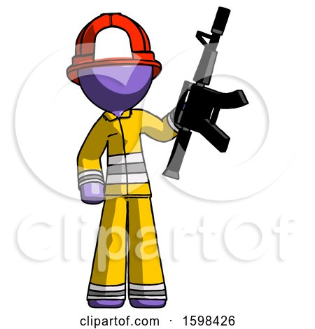 Purple Firefighter Fireman Man Holding Automatic Gun by Leo Blanchette