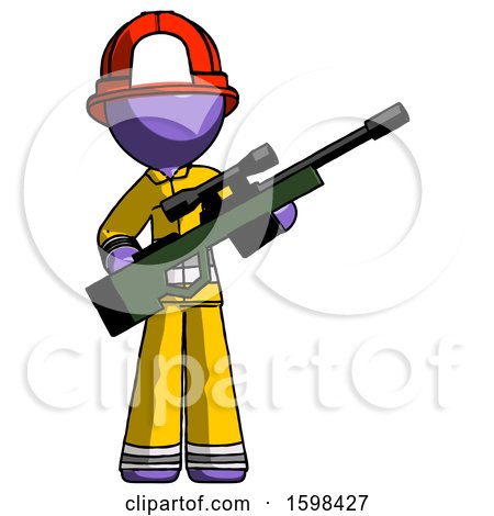 Purple Firefighter Fireman Man Holding Sniper Rifle Gun by Leo Blanchette