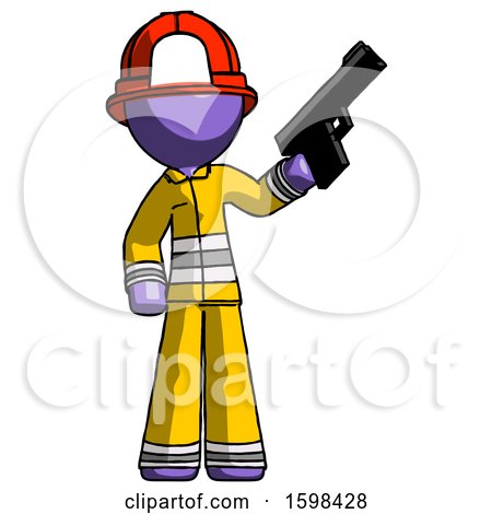 Purple Firefighter Fireman Man Holding Handgun by Leo Blanchette