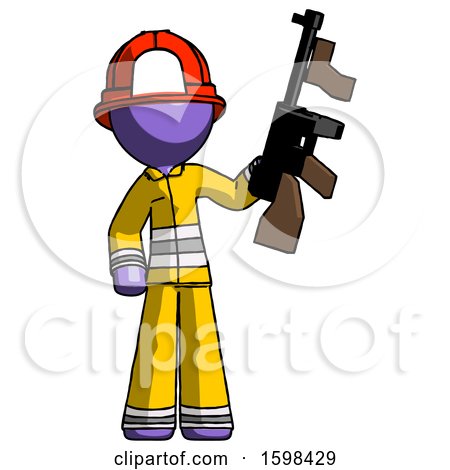 Purple Firefighter Fireman Man Holding Tommygun by Leo Blanchette