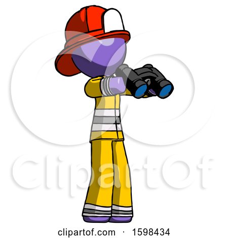 Purple Firefighter Fireman Man Holding Binoculars Ready to Look Right by Leo Blanchette