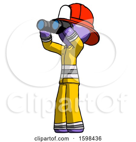 Purple Firefighter Fireman Man Looking Through Binoculars to the Left by Leo Blanchette