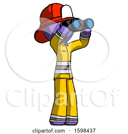 Purple Firefighter Fireman Man Looking Through Binoculars to the Right by Leo Blanchette