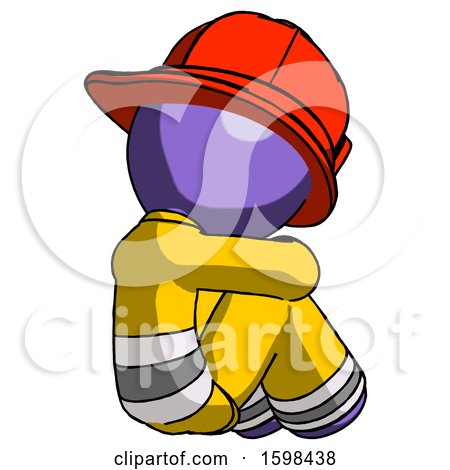 Purple Firefighter Fireman Man Sitting with Head down Back View Facing Right by Leo Blanchette