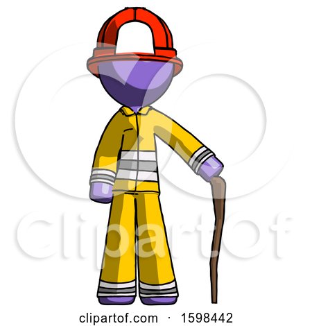 Purple Firefighter Fireman Man Standing with Hiking Stick by Leo Blanchette